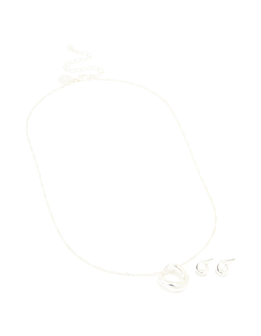 Silver Plated Twisted Circle Pendant Necklace & Earrings Set