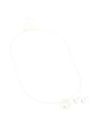 Silver Plated Twisted Circle Pendant Necklace & Earrings Set - link has visual effect only
