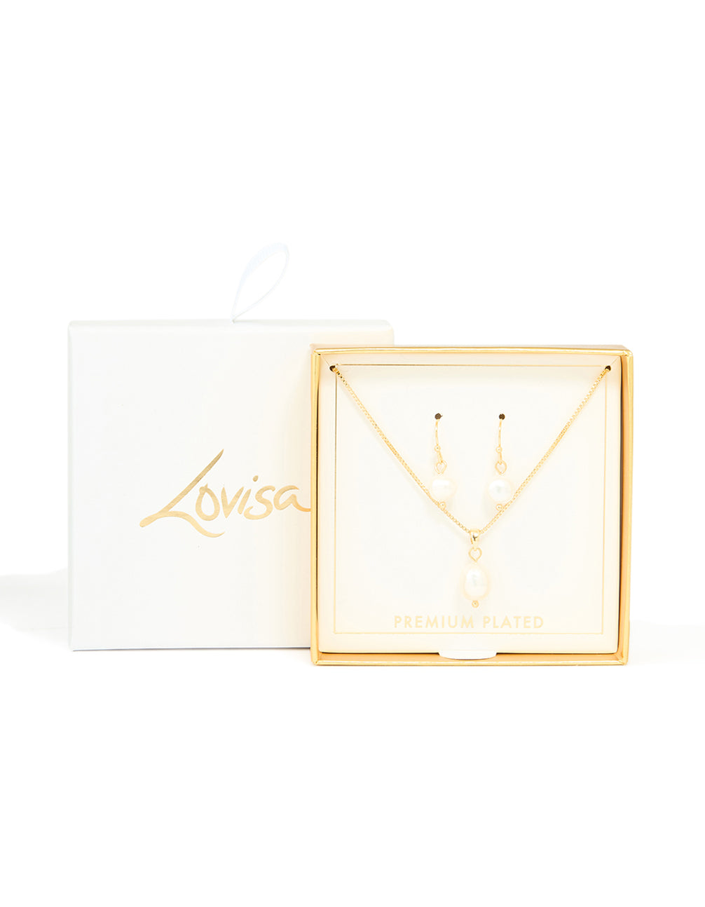 Gold Plated Freshwater Pearl Necklace & Drop Earrings Set