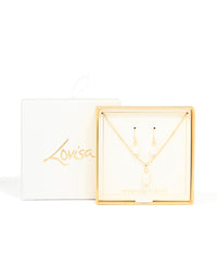 Gold Plated Freshwater Pearl Necklace & Drop Earrings Set - link has visual effect only
