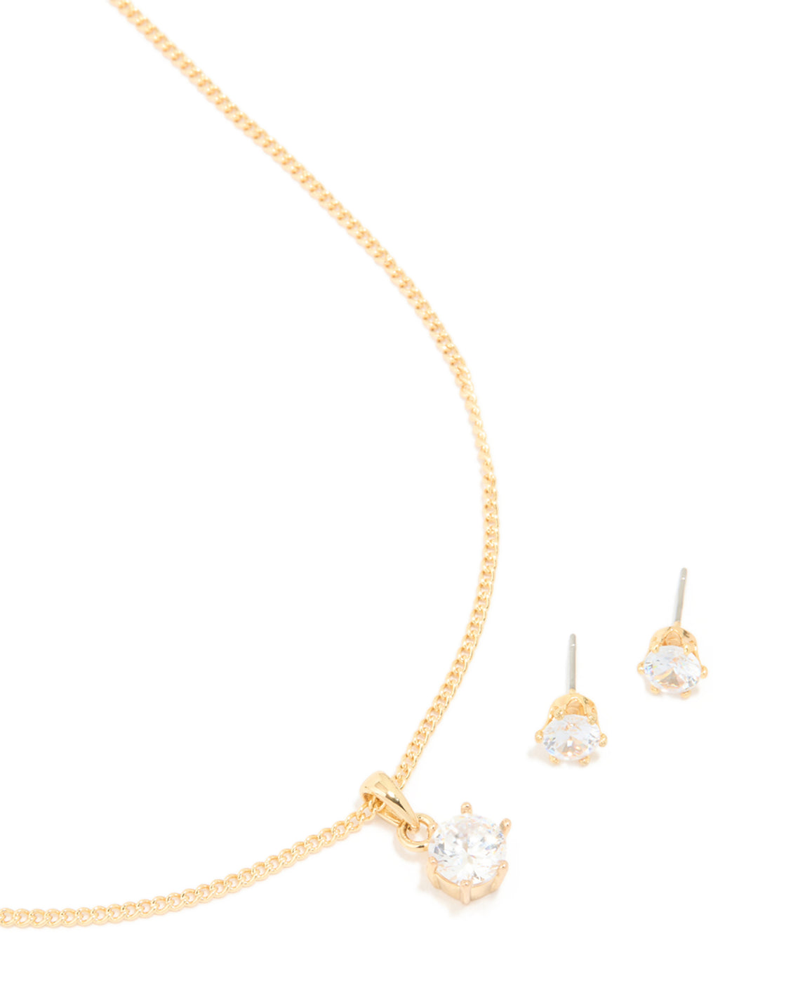 Gold Plated Cubic Zirconia Solitaire Necklace & Earrings Set