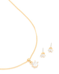Gold Plated Cubic Zirconia Solitaire Necklace & Earrings Set - link has visual effect only