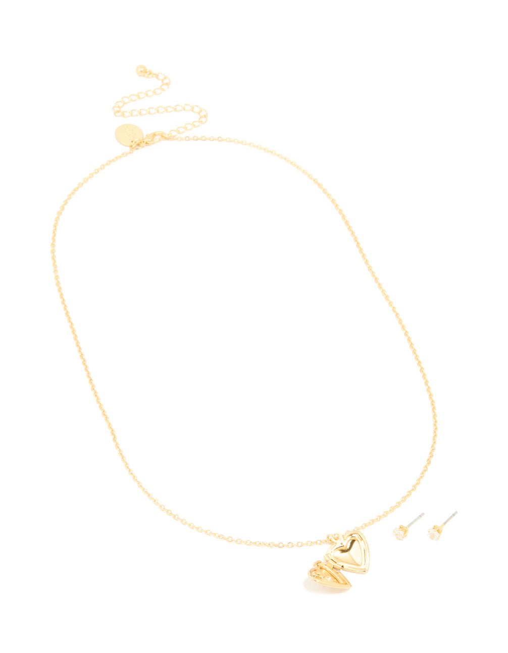 Gold Plated Cubic Zirconia Heart Locket Necklace & Earrings Set