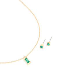 Gold Plated Green Diamante Baguette Necklace & Earrings Set - link has visual effect only