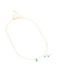 Gold Plated Green Diamante Baguette Necklace & Earrings Set - link has visual effect only