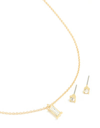Gold Plated Baguette Necklace & Earrings Set - link has visual effect only