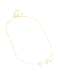 Gold Plated Baguette Necklace & Earrings Set - link has visual effect only