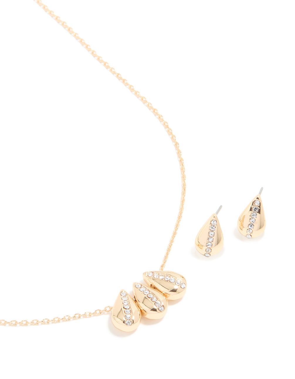 Gold Diamante Centre Petal Necklace & Stud Earrings Set