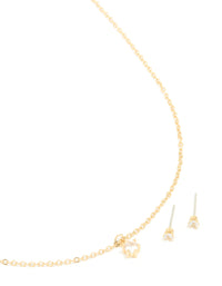 Gold Plated Cubic Zirconia Mini Pendant Necklace & Stud Earrings Set - link has visual effect only