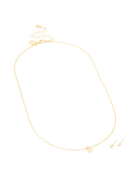 Gold Plated Cubic Zirconia Mini Pendant Necklace & Stud Earrings Set - link has visual effect only