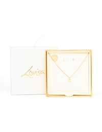Gold Plated Cubic Zirconia Mini Pendant Necklace & Stud Earrings Set - link has visual effect only