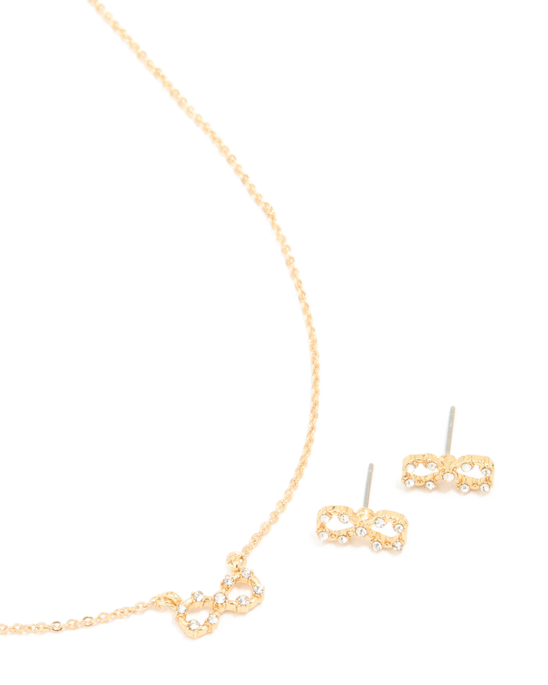 Gold Diamante Infinity Necklace & Stud Earrings Set