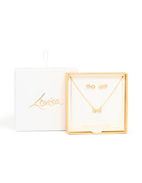 Gold Diamante Infinity Necklace & Stud Earrings Set - link has visual effect only