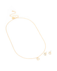 Gold Plated Diamante Cat Ears Necklace & Cat Ear Stud Earrings Set - link has visual effect only