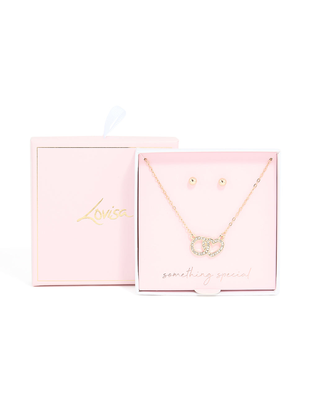 Gold Diamante Linked Necklace & Stud Earrings Set