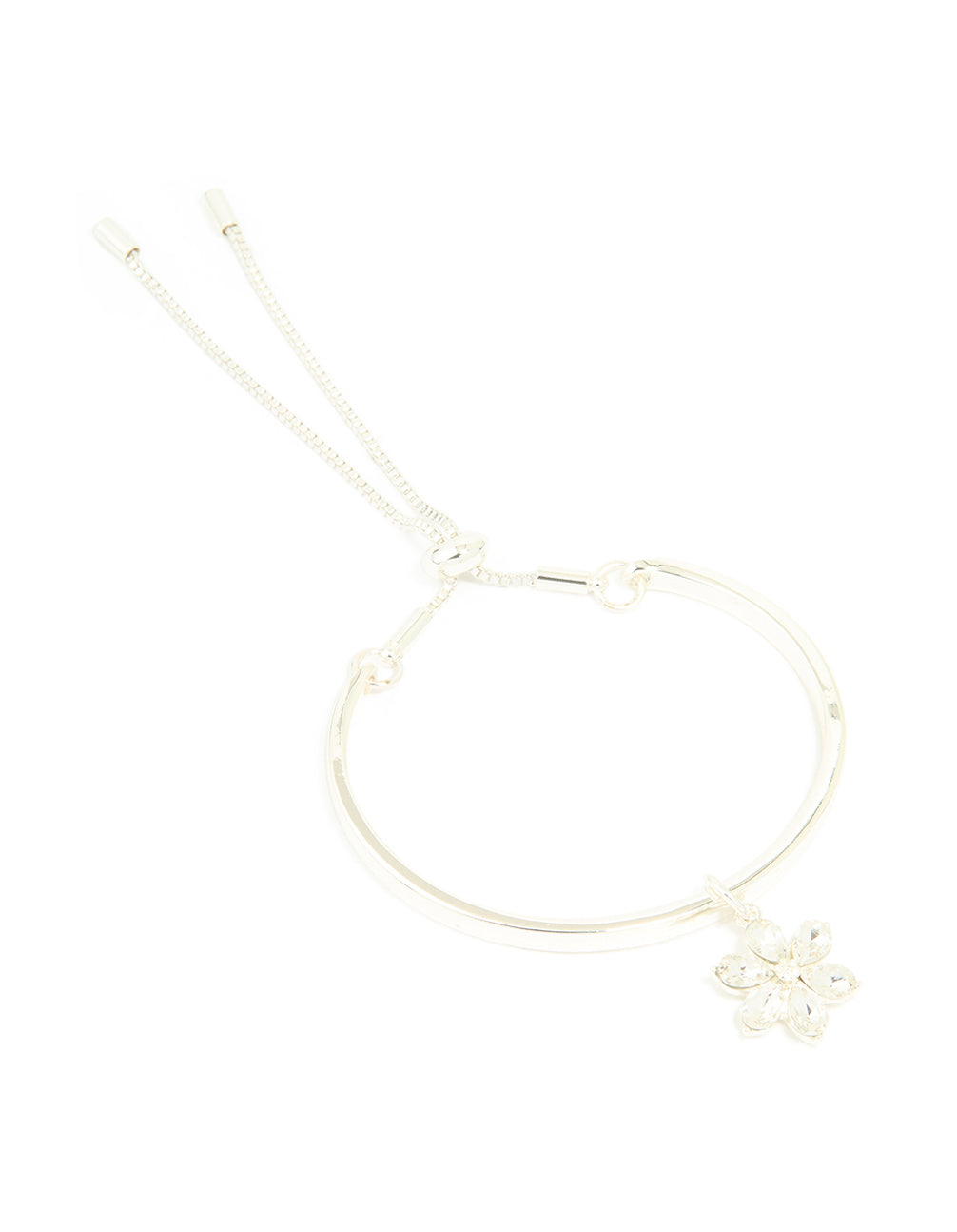 Silver Plated Cubic Zirconia Flower Toggle Bangle