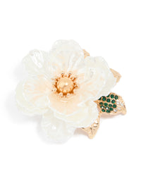 Gold White Flower Brooch - link has visual effect only