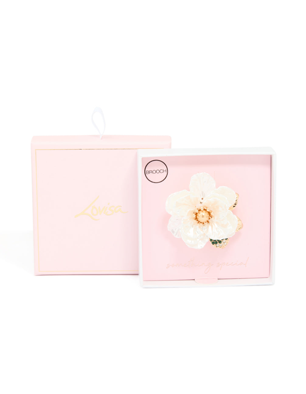 Gold White Flower Brooch