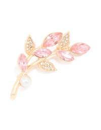 Gold Pink Diamante Pearl Brooch - link has visual effect only