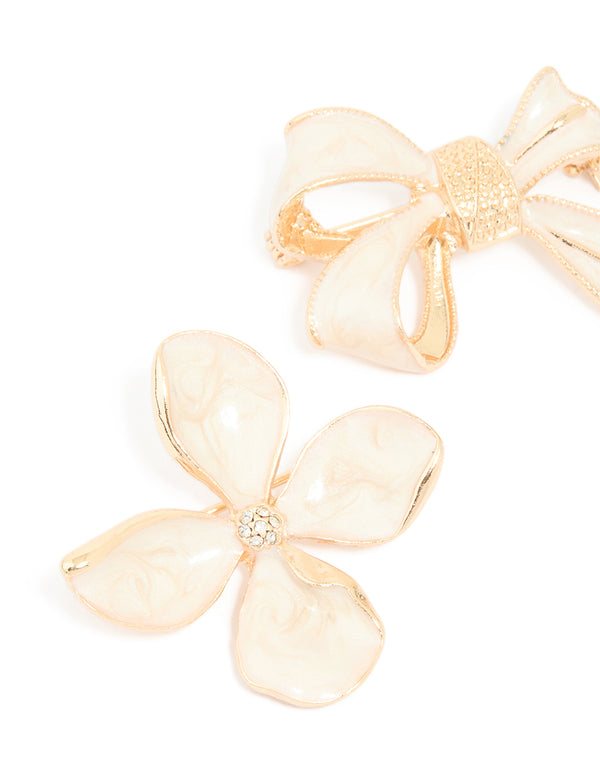 Gold Bow & Flower Brooches 2-Pack