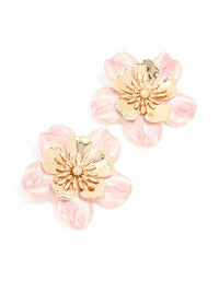 Gold Pink Enamel Layered Flower Stud Earrings - link has visual effect only
