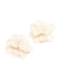 Gold White Enamel Full Flower Earrings - link has visual effect only