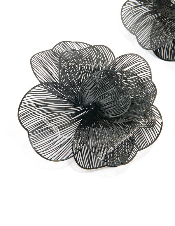 Black Coated Metal Laser Cut Full Flower Earrings