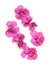 Fuschia Pink Coated Metal Triple Flower Drop Earrings - link has visual effect only