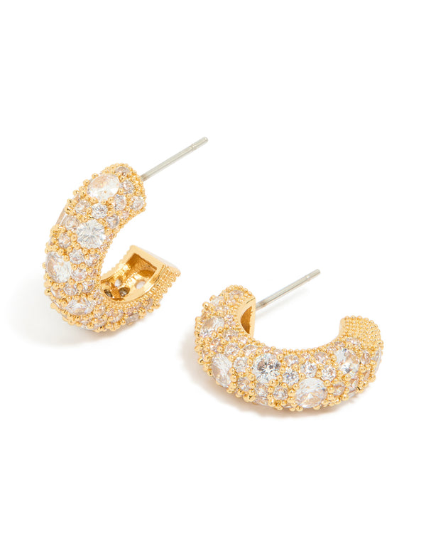 Gold Plated Cubic Zirconia Medium Hoop Earrings