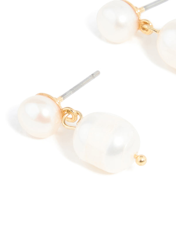 Gold Plated Freshwater Pearl Drop Earrings