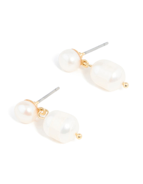 Gold Plated Freshwater Pearl Drop Earrings