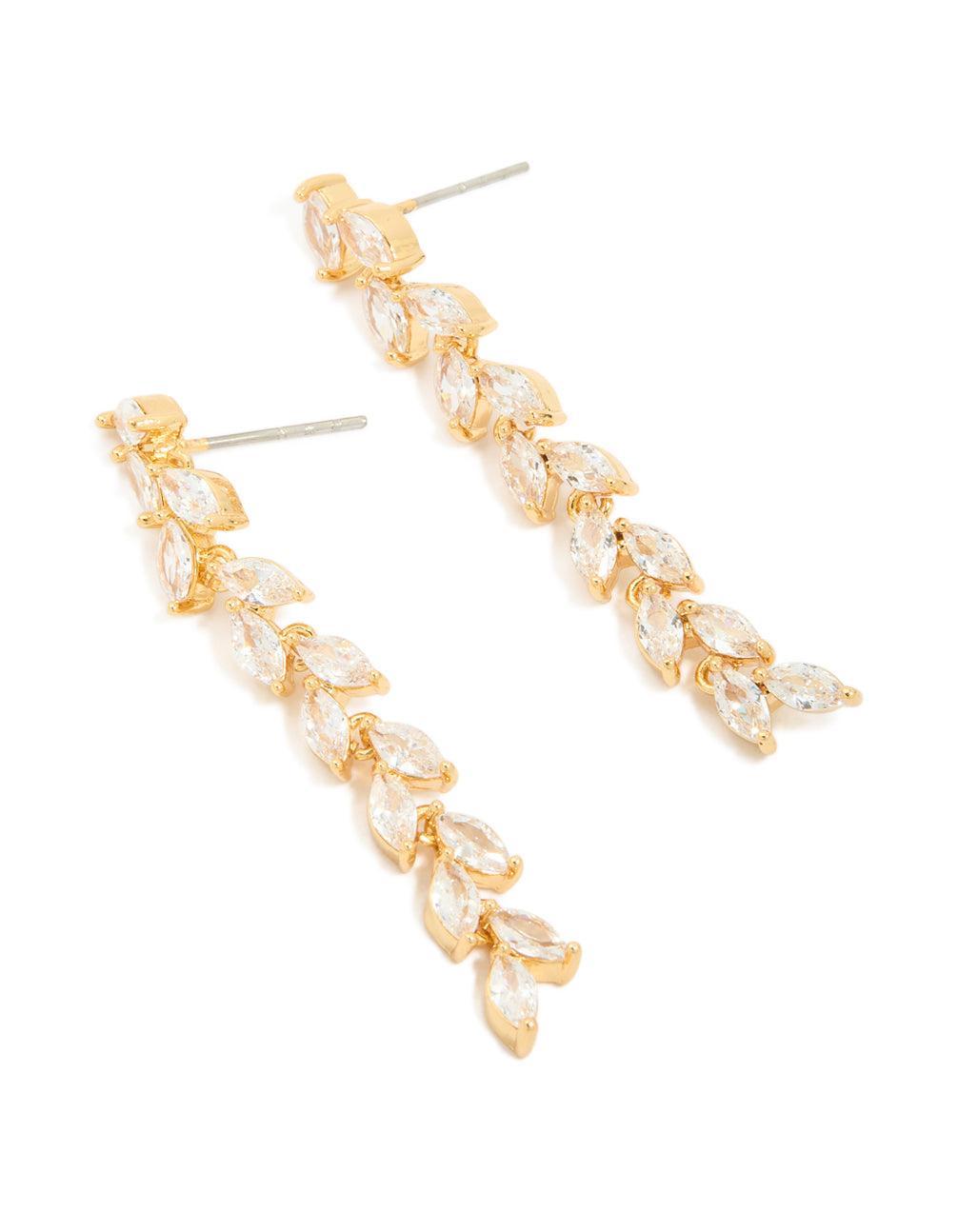 Gold Plated Cubic Zirconia Leaf Detail Drop Earrings