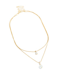 Gold Plated Cubic Zirconia Pearl Layered Necklace - link has visual effect only