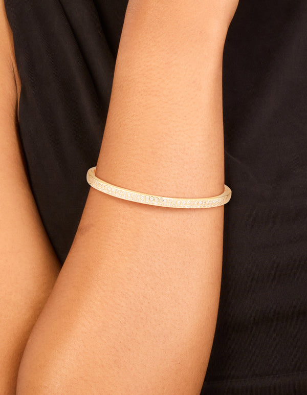 Gold Plated Half Cubic Zirconia Bangle
