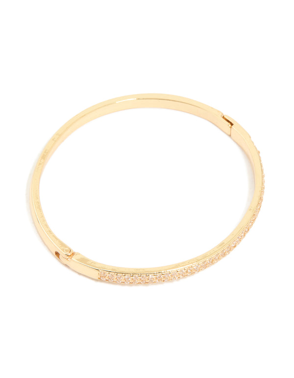 Gold Plated Half Cubic Zirconia Bangle