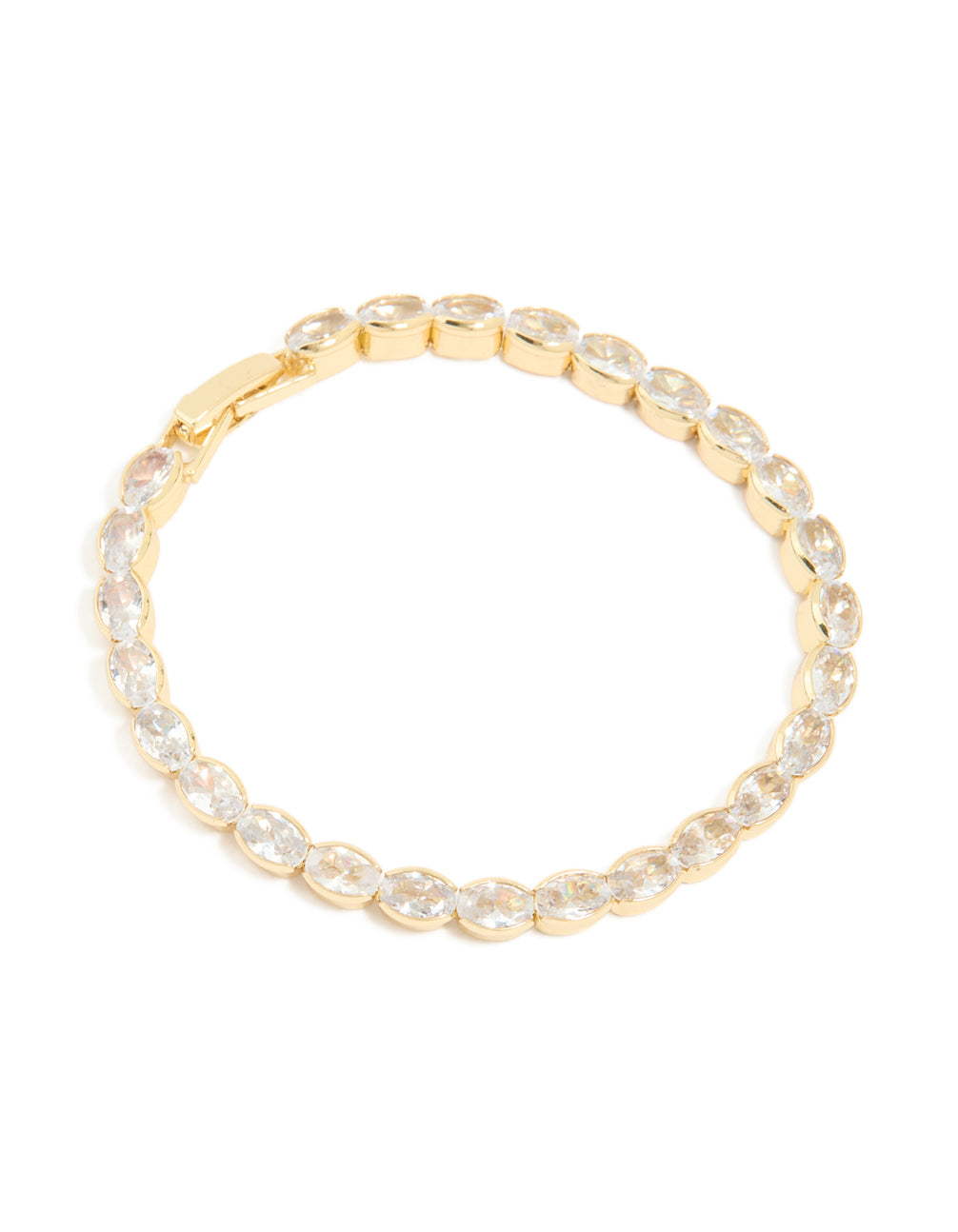 Gold Plated Cubic Zirconia Oval Chunky Tennis Bracelet