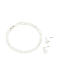 Silver Plated Round Cubic Zirconia Drop Earrings & Tennis Bracelet Set - link has visual effect only