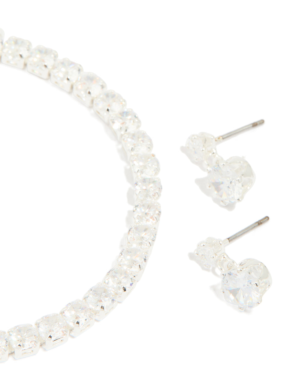 Silver Plated Round Cubic Zirconia Drop Earrings & Tennis Bracelet Set