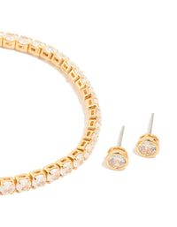 Gold Plated Cubic Zirconia Circle Tennis Bracelet & Earrings Set - link has visual effect only