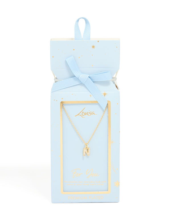 Gold Plated Cubic Zirconia Letter N Necklace