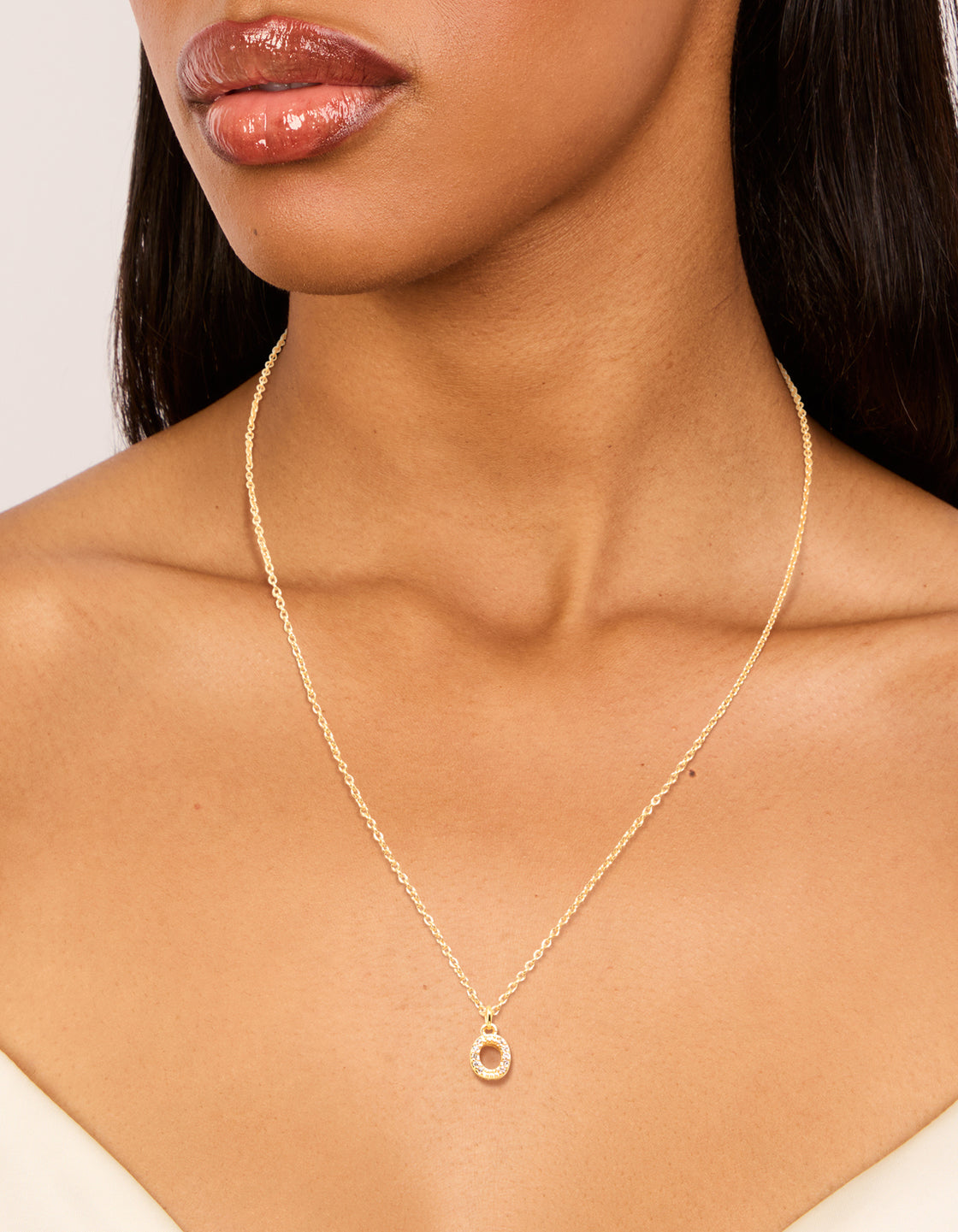 Gold Plated Brass Cubic Zirconia Letter O Necklace
