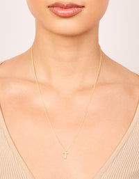 Gold Plated Brass Cubic Zirconia Letter T Necklace - link has visual effect only