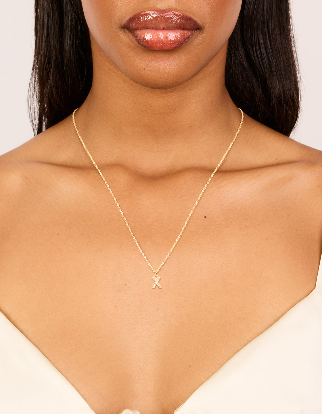 Gold Plated Brass Cubic Zirconia Letter X Pendant Necklace