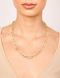 Waterproof Gold Plated Stainless Steel Multi-Link Chain Necklace - link has visual effect only