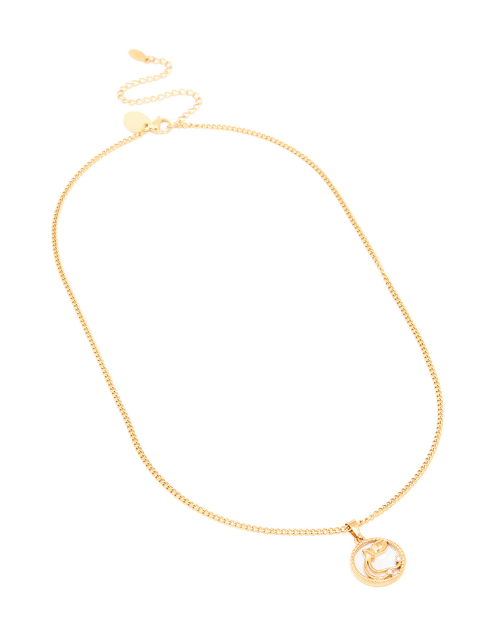 Waterproof Gold Plated Stainless Steel Circle Aquarius Zodiac Sign Necklace