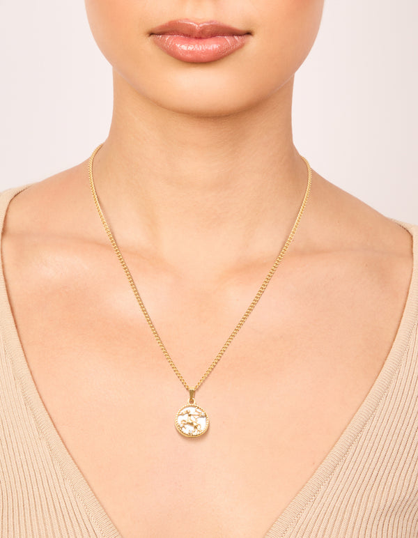 Waterproof Gold Plated Stainless Steel Sagittarius Circle  Zodiac Sign Necklace