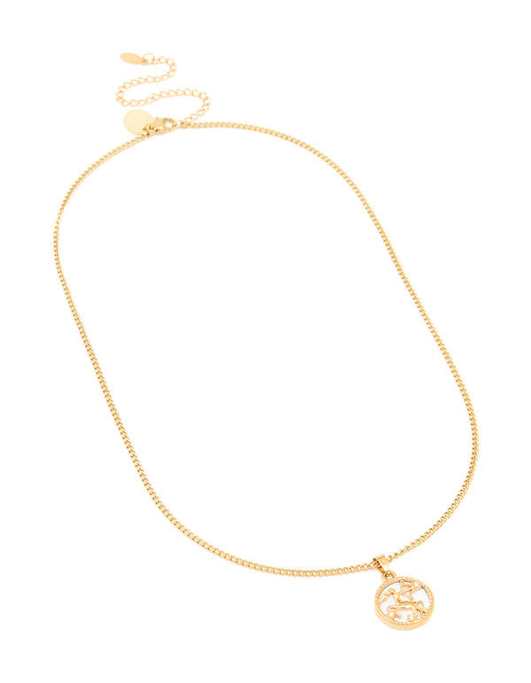 Waterproof Gold Plated Stainless Steel Sagittarius Circle  Zodiac Sign Necklace