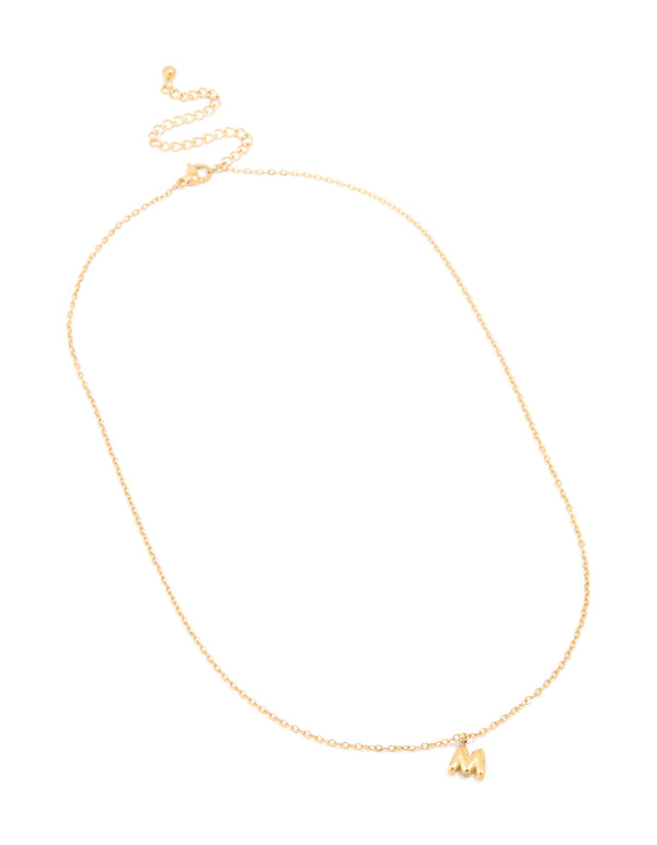 Waterproof Gold Plated Stainless Steel Mini Bubble Letter M Necklace