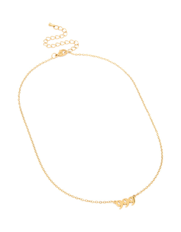 Waterproof Gold Plated Stainless Steel Angel Number 999 Necklace