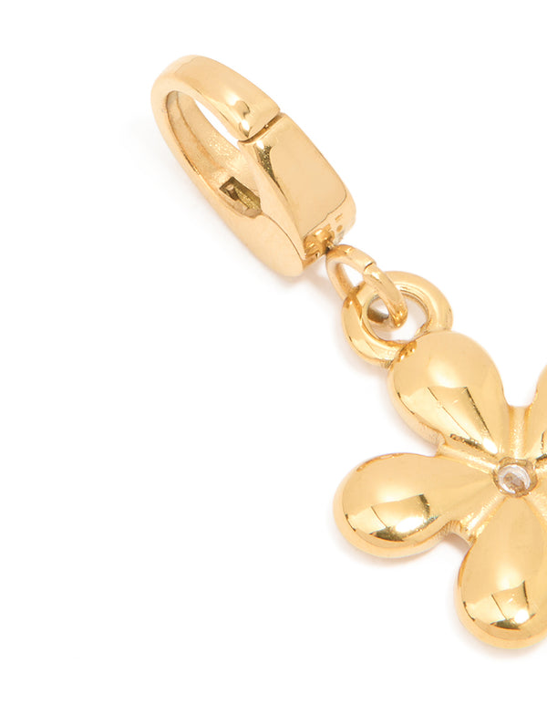 Waterproof Gold Plated Stainless Steel Flower Diamante Charm